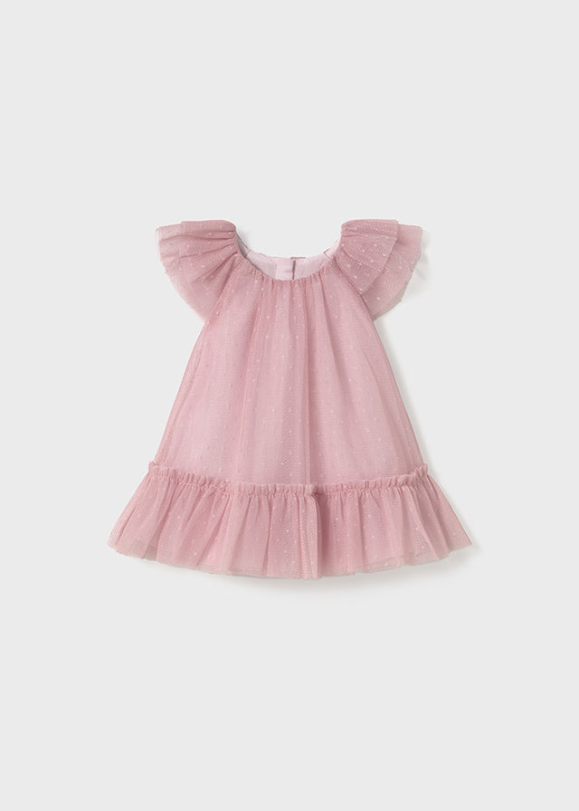 strapless open back dress Mayoral Newborn Tulle Dress in Blush Pink