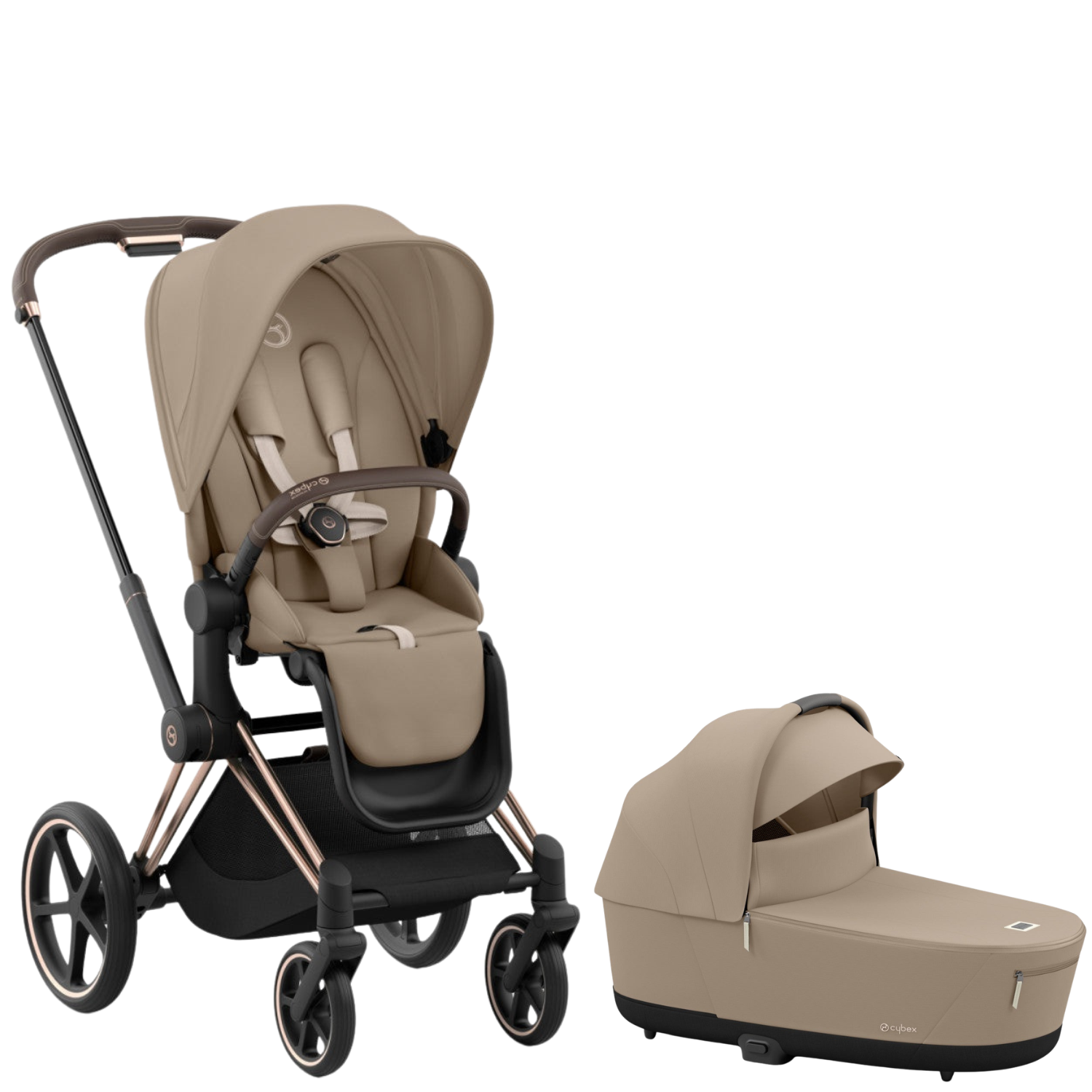 Cybex Priam 4 Stroller + Lux Carry Cot - Cozy Beige ( Rose Gold