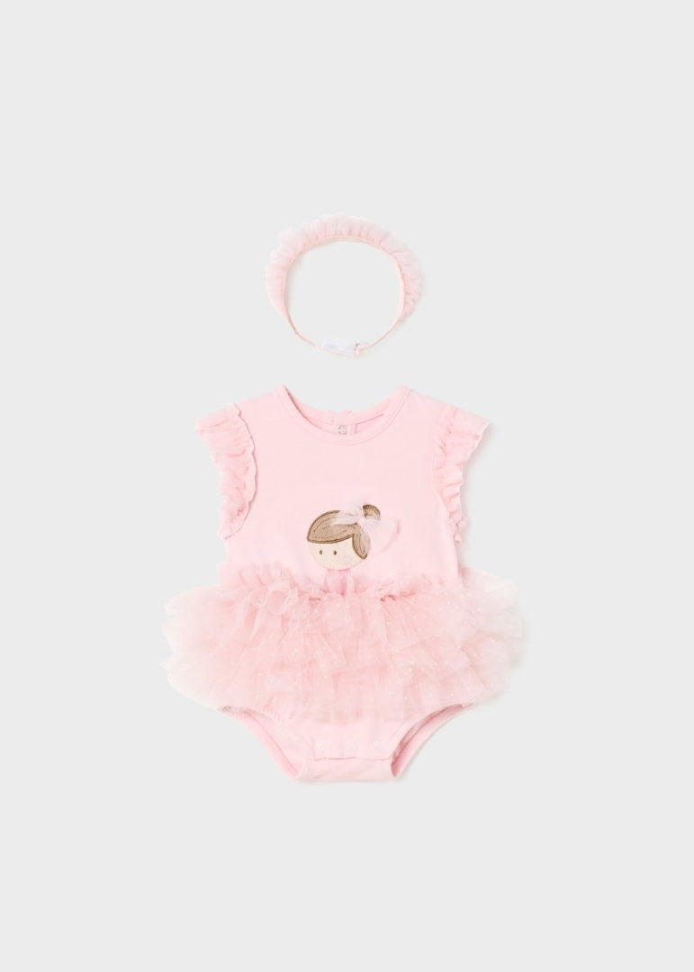 Mayoral Newborn Tulle Romper with Headband- Jade