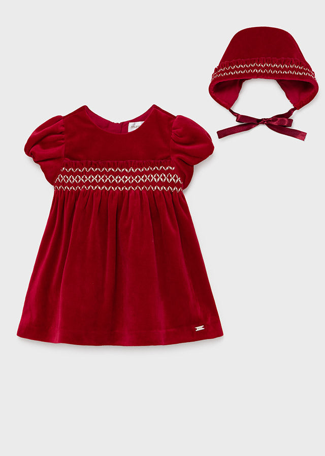 Mayoral Baby Red Velvet Dress & Hat