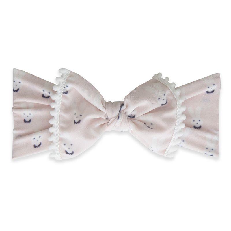 Baby Bling Bows Trimmed Printed Knot Bunny White Pom – Destination