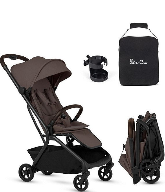 Nia Compact Travel Stroller Bundle ( incl Cup Holder & Travel Bag ) Strollers - Single Silver Cross Chocolate
