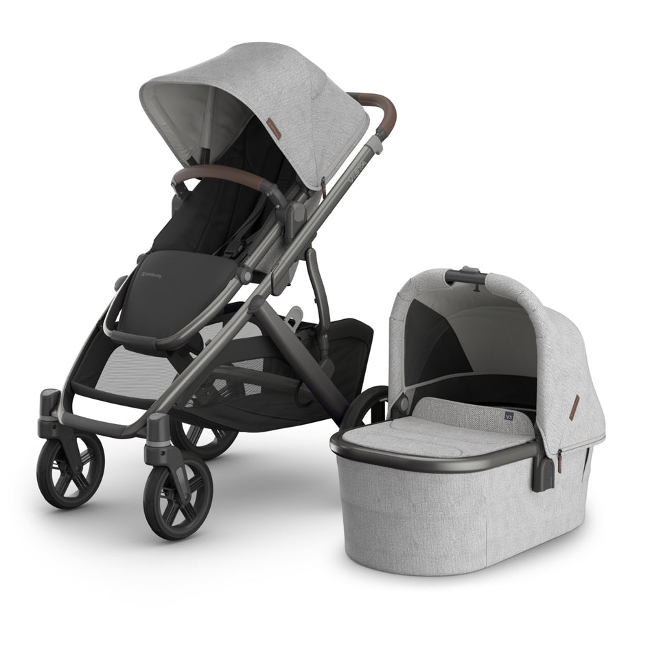 Vista V3 + Bassinet V3 Bundle - Open Box - Store Pickup Only Strollers - Single UPPAbaby Beau - Grey Chenille - Graphite Frame - Chestnut Leather
