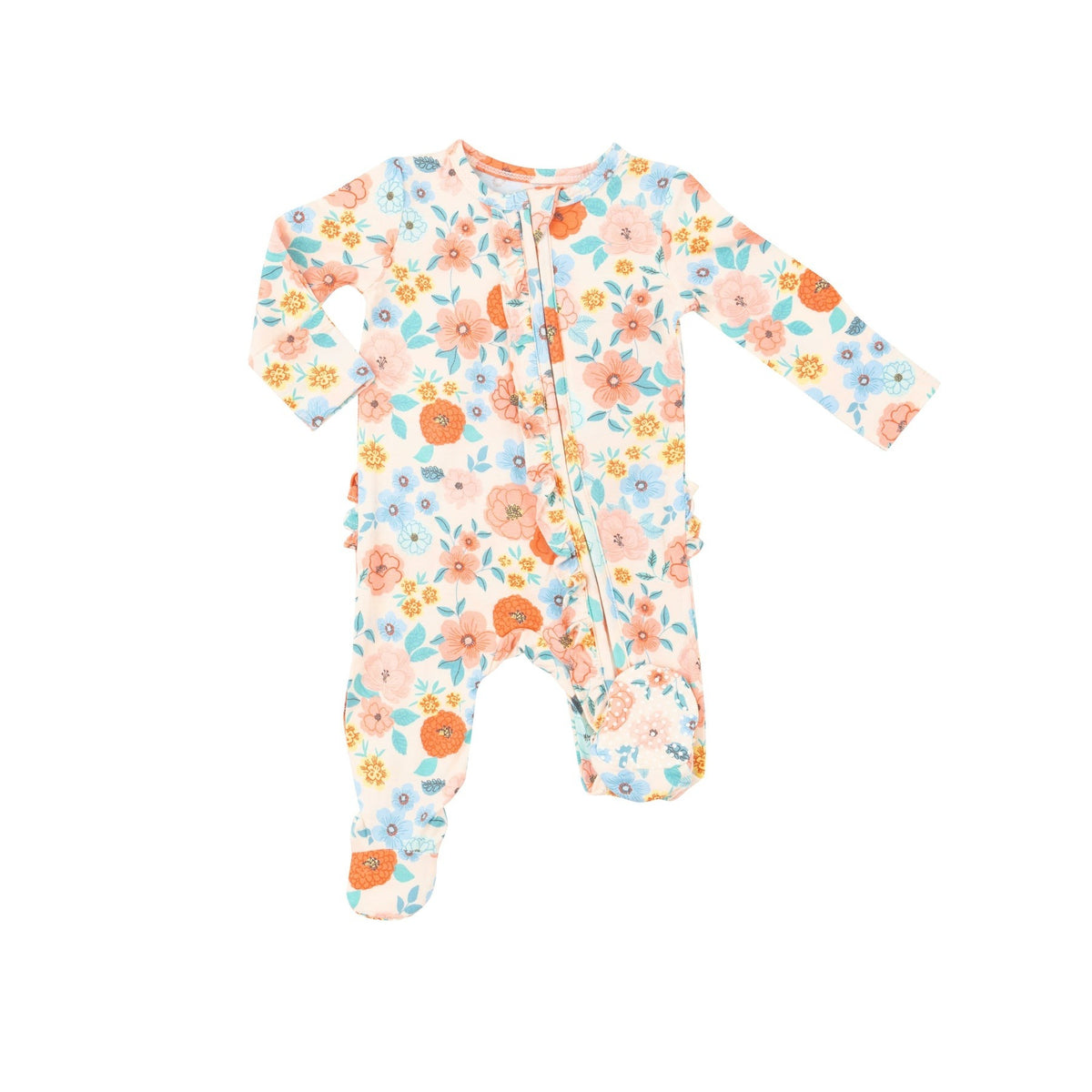 Flower Cart 2 Way Ruffle Zipper Footie Clothing - Infant Angel Dear