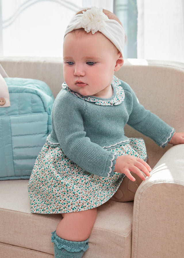 Mayoral Newborn Combined Knit Dress in Iceberg - 4-6 Months Mayoral Newborn Combined Knit Dress in Iceberg - 4-6 Months