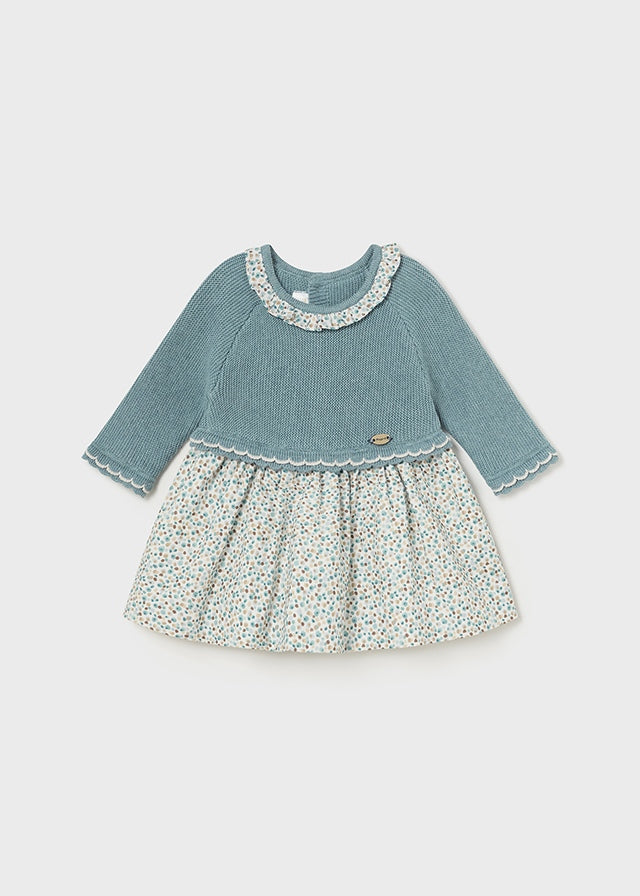 Mayoral Newborn Combined Knit Dress in Iceberg
