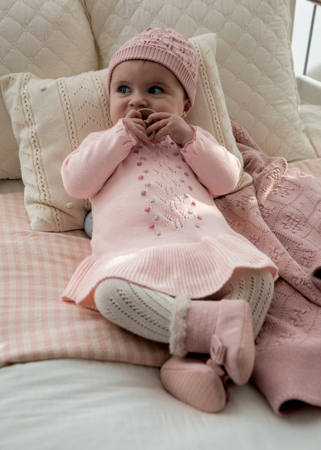 Mayoral Sugar Pink Newborn Girl Knit Dress with Hat - 18 Months Mayoral Sugar Pink Newborn Girl Knit Dress with Hat - 18 Months