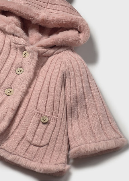 Newborn Girl Knit Pom Jacket with Faux Fur Jackets Mayoral