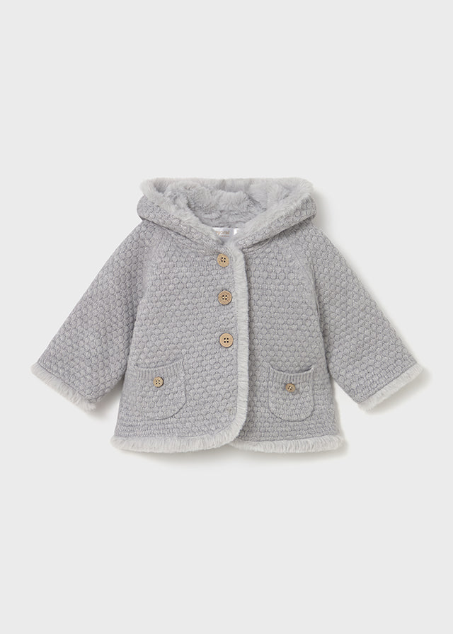 Newborn Girl Knit Pom Jacket with Faux Fur Jackets Mayoral Grey 2-4 Months