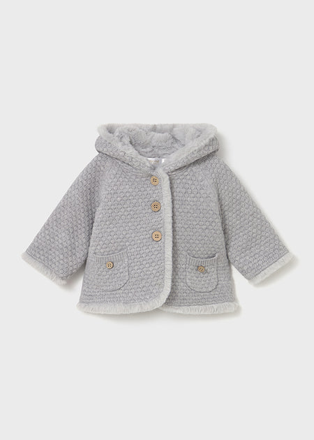 Newborn Girl Knit Pom Jacket with Faux Fur Jackets Mayoral Grey 2-4 Months