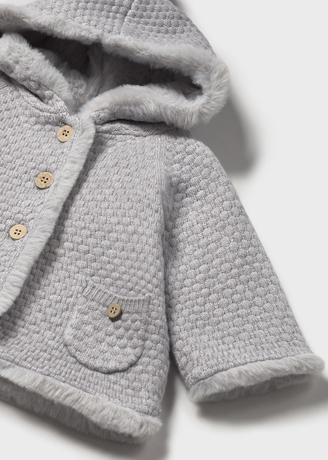 Newborn Girl Knit Pom Jacket with Faux Fur Jackets Mayoral