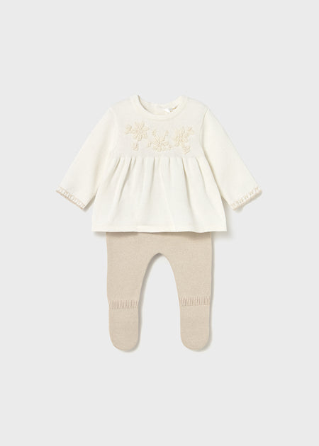 Newborn Girl Cream & Beige Pants and Sweater Set Clothing - Infant Mayoral