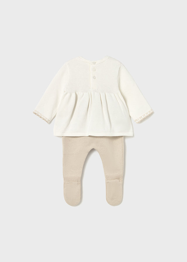 Newborn Girl Cream & Beige Pants and Sweater Set Clothing - Infant Mayoral