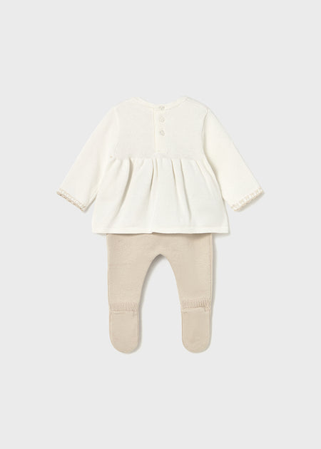 Newborn Girl Cream & Beige Pants and Sweater Set Clothing - Infant Mayoral