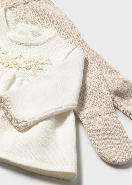 Newborn Girl Cream & Beige Pants and Sweater Set Clothing - Infant Mayoral