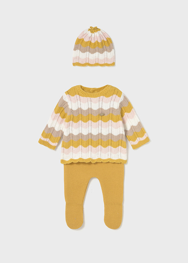 Camomile, Pink & Cream Newborn Girl 3-Piece Knit Set Clothing - Infant Mayoral