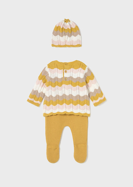 Camomile, Pink & Cream Newborn Girl 3-Piece Knit Set Clothing - Infant Mayoral