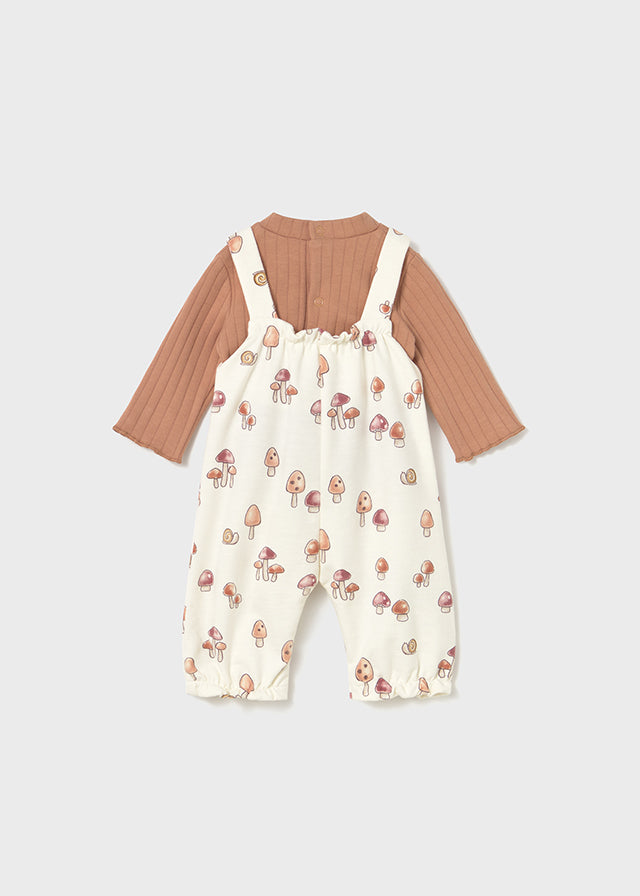 Newborn Girl Dungaree with Mushroom Print and T-Shirt Set