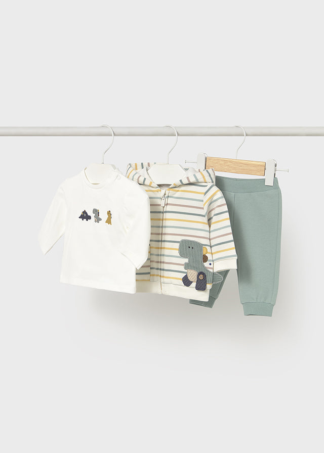 Newborn Boy 3-Piece Sage Dino Set - Shirt, Hats & Jacket