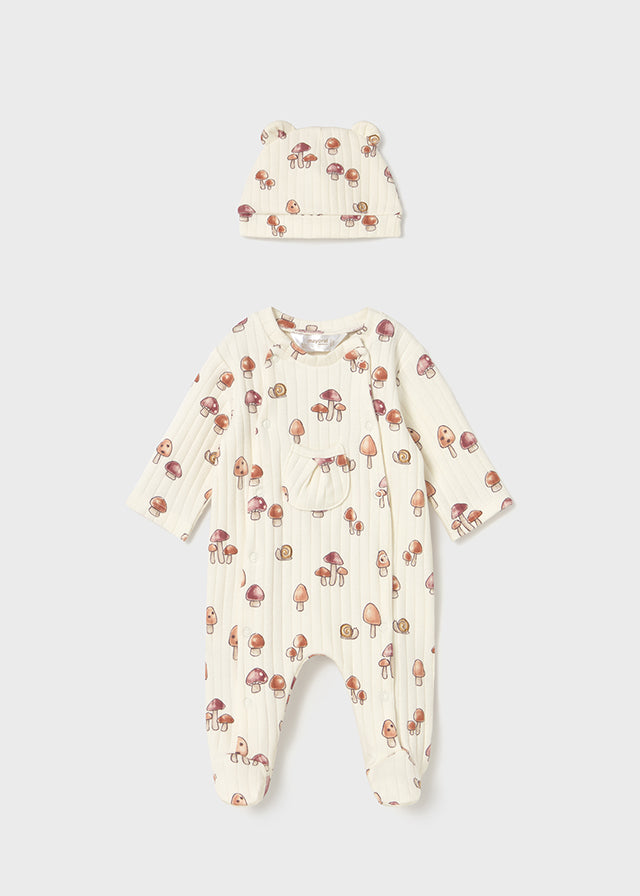 Newborn Girl Mushroom Print One Piece with Hat