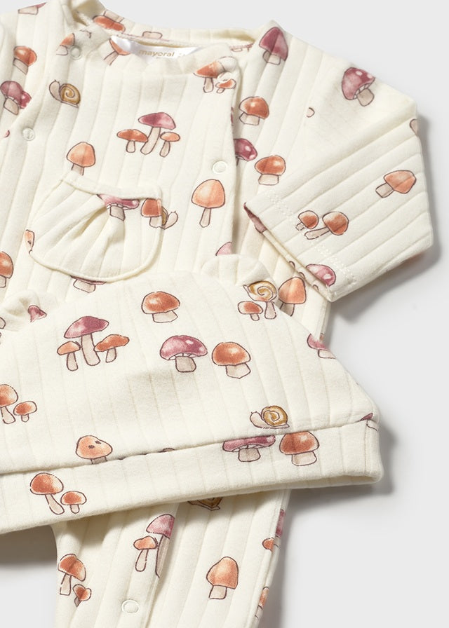 Newborn Girl Mushroom Print One Piece with Hat