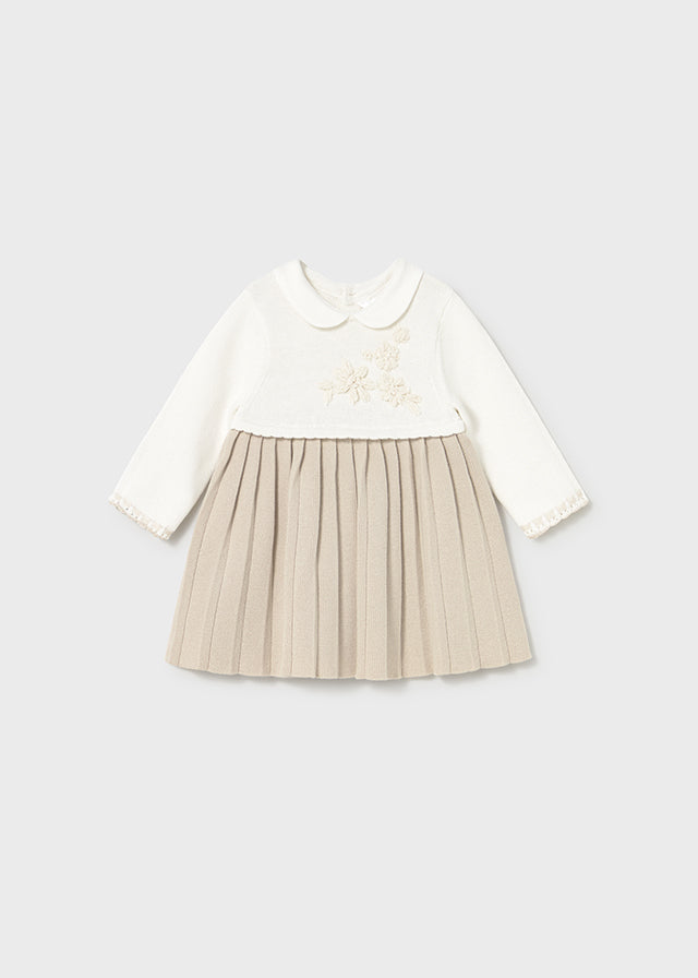 Cream & Brown Baby Knit Dress