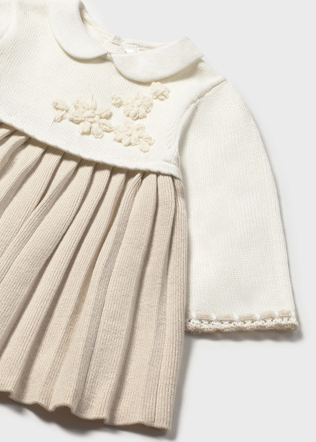 Cream & Brown Baby Knit Dress