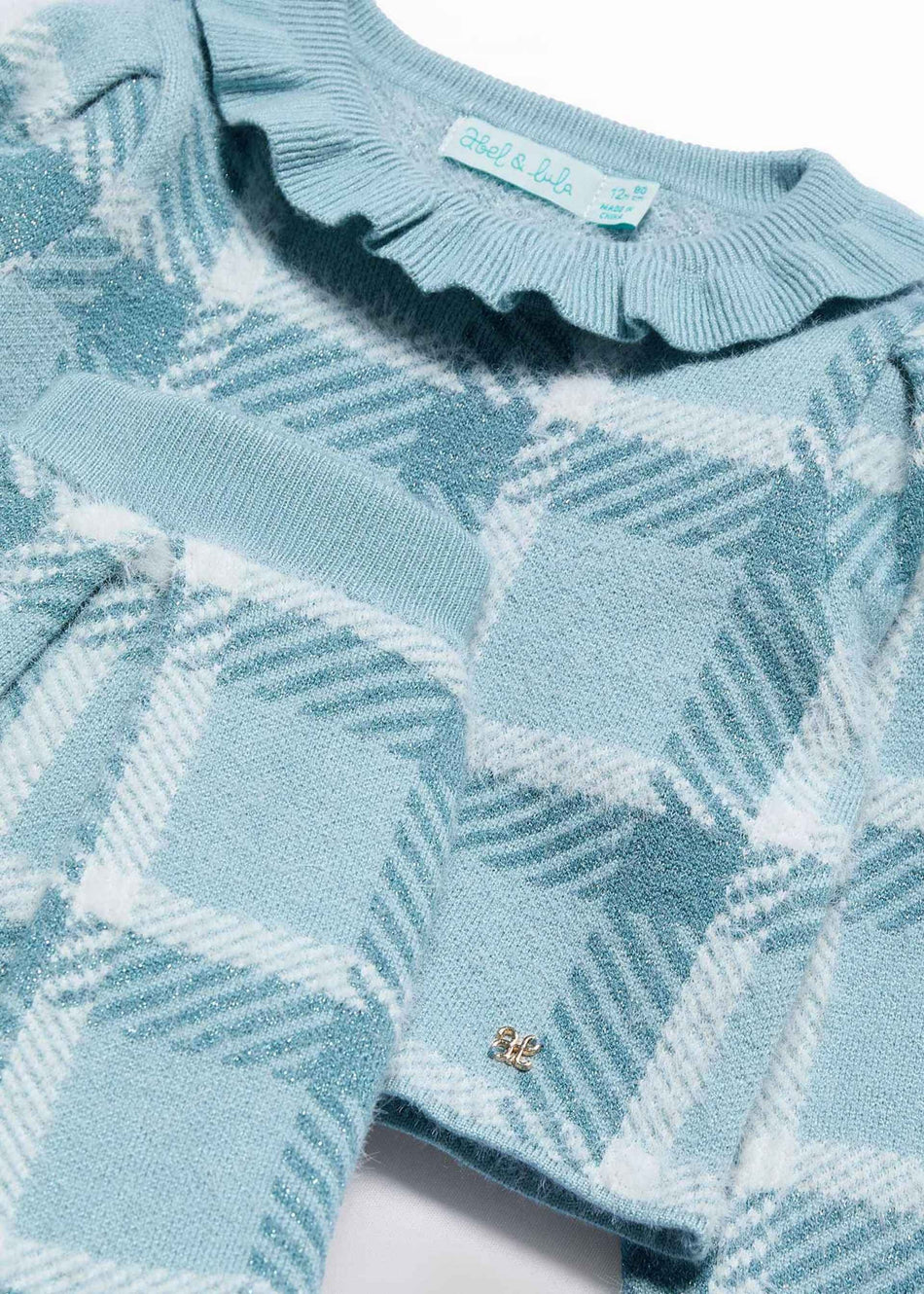 Abel & Lula Baby Girl Aqua Plaid Knit Skirt Set
