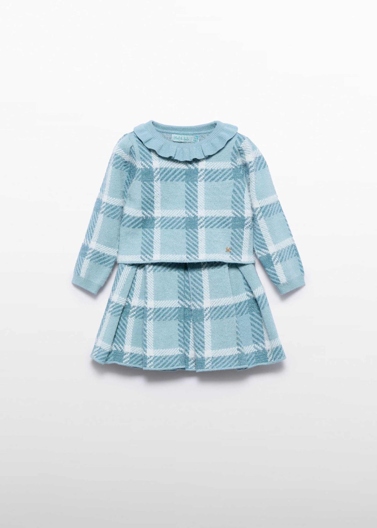 Baby Girl Aqua Plaid Knit Skirt Set Baby & Toddler Dresses Abel & Lula
