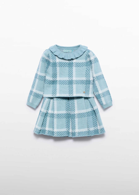 Baby Girl Aqua Plaid Knit Skirt Set Baby & Toddler Dresses Abel & Lula