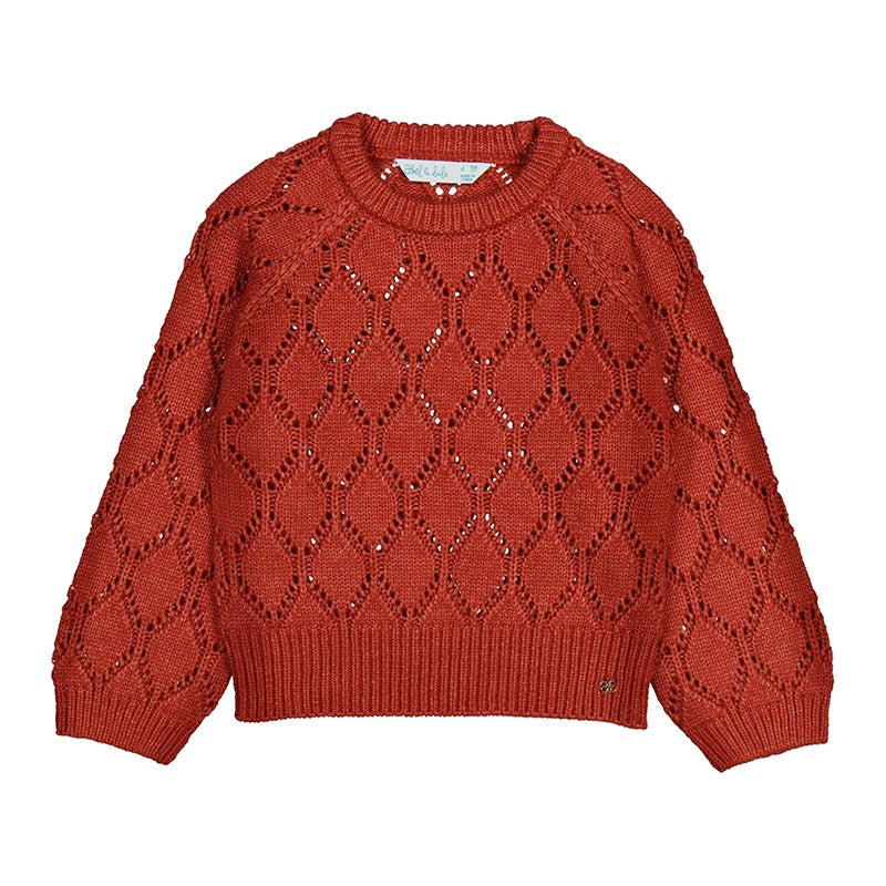 Girl Shiny Openwork Sweater Clothing - Girls Outfits Abel & Lula Paprika 4
