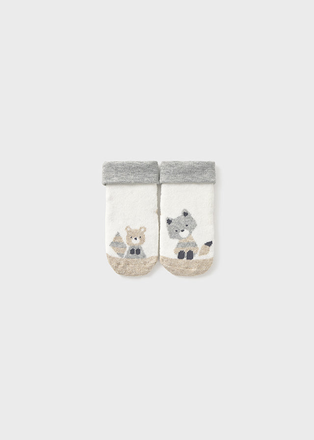 Newborn Non-Slip Cotton Socks Socks Mayoral Cream w/ Foxes 6 Months