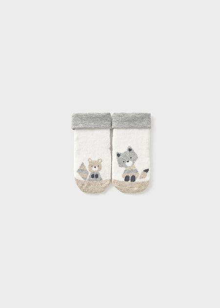 Newborn Non-Slip Cotton Socks Socks Mayoral Cream w/ Foxes 6 Months