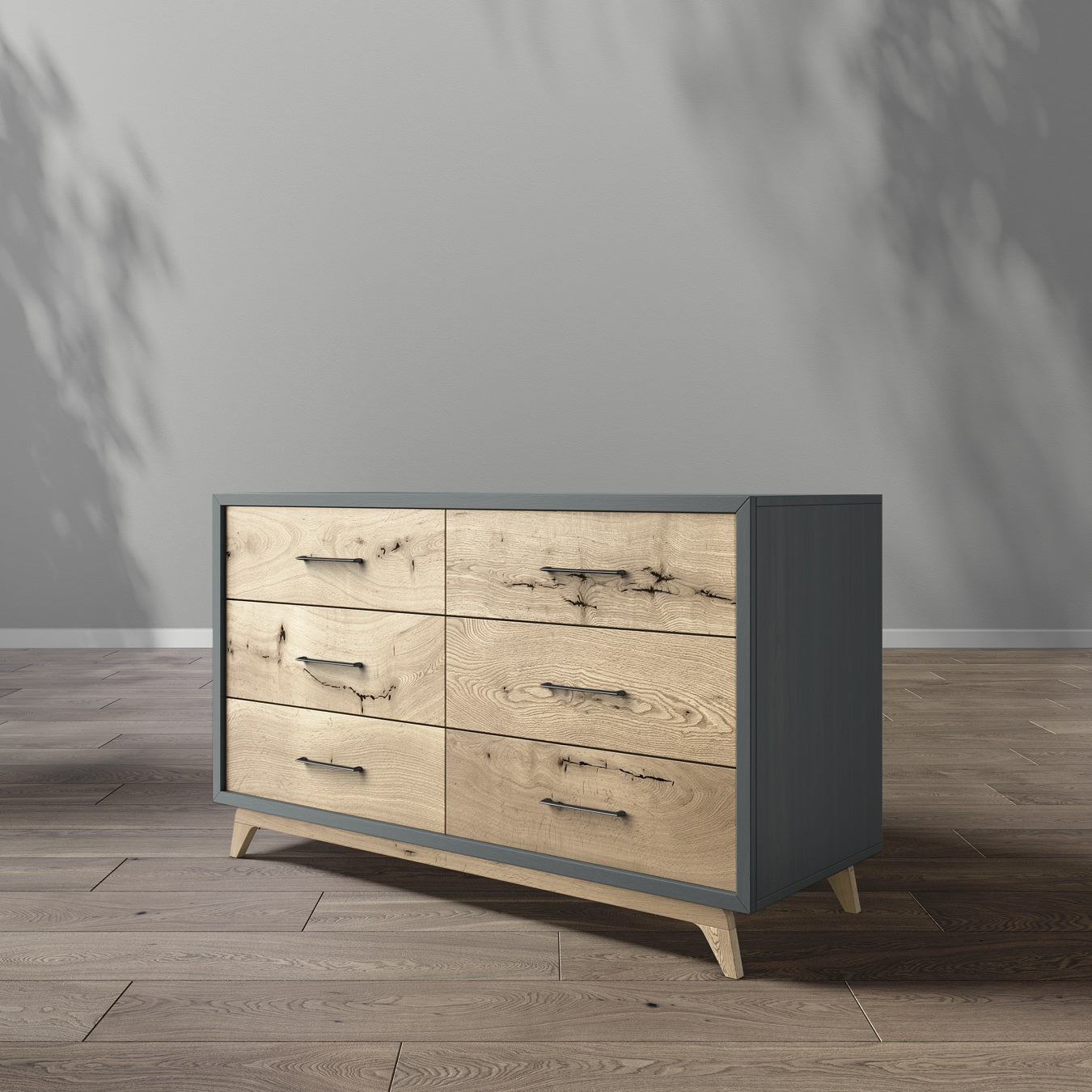 Romina Uptown Double Dresser Dressers Romina Furniture Aqua Grey Bar Handle - Matte Black