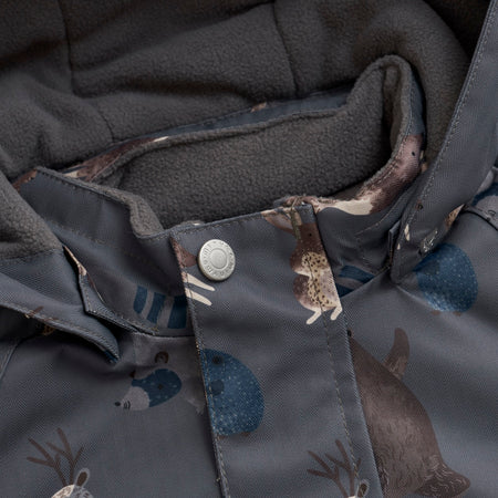 Boys’ Winter Jacket – Grey Woodland Animal Print, Waterproof & Breathable Snow Coat Jackets Minymo