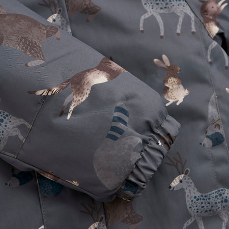 Boys’ Winter Jacket – Grey Woodland Animal Print, Waterproof & Breathable Snow Coat Jackets Minymo
