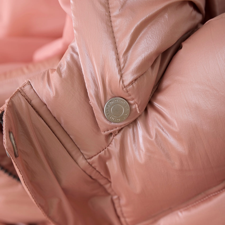 Kids Puffer Winter Jacket – Shiny Pink Quilted Coat with Removable Hood & Snow Cuffs