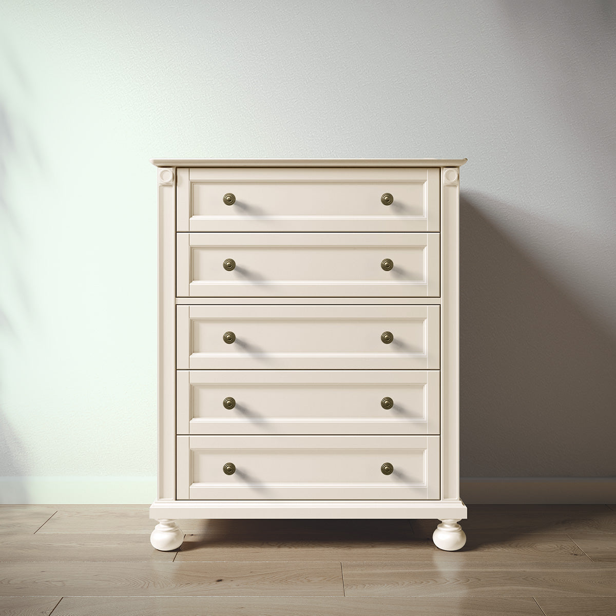 Romina Dakota Tall Chest Dressers Romina Furniture Bianco Satinato Bronze Swirl Knob