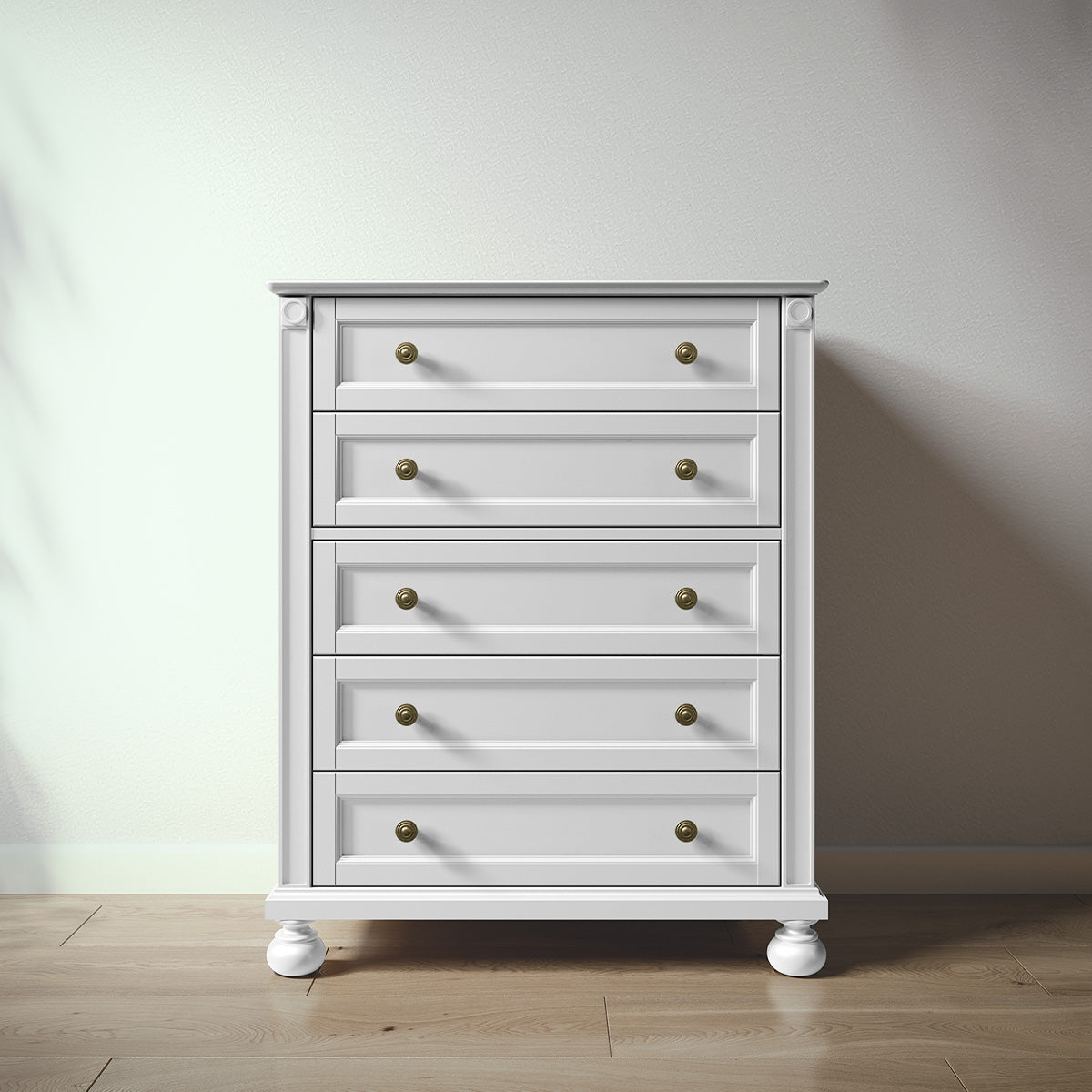 Romina Dakota Tall Chest Dressers Romina Furniture Solid White Bronze Swirl Knob