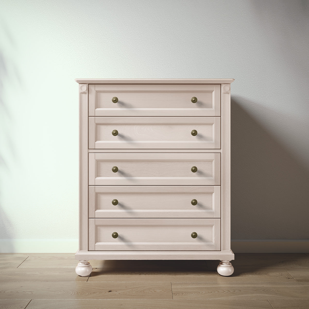 Romina Dakota Tall Chest Dressers Romina Furniture Washed White Bronze Swirl Knob