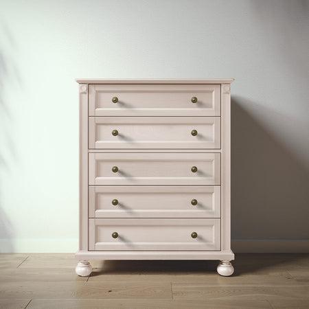 Romina Dakota Tall Chest Dressers Romina Furniture Washed White Bronze Swirl Knob