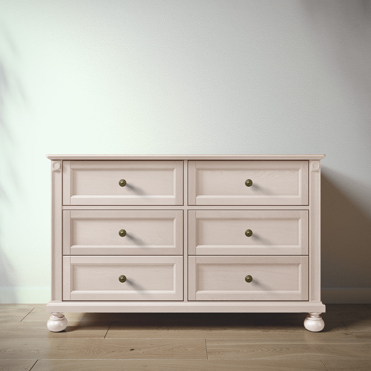 Romina Dakota Double Dresser Dressers Romina Furniture Washed White Bronze Swirl Knob