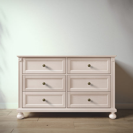 Romina Dakota Double Dresser Dressers Romina Furniture Washed White Bronze Swirl Knob