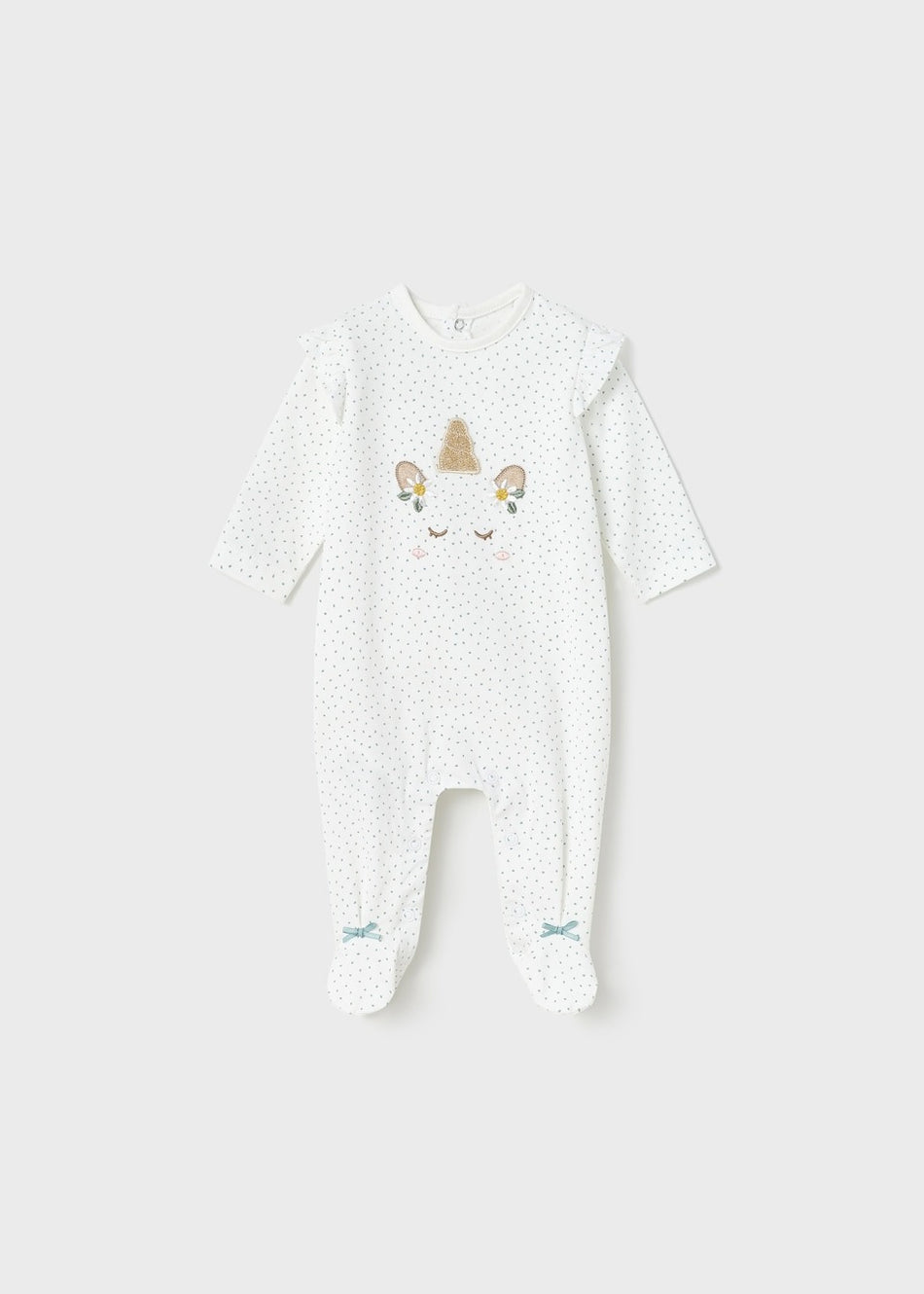 Footed One Piece - White Polka