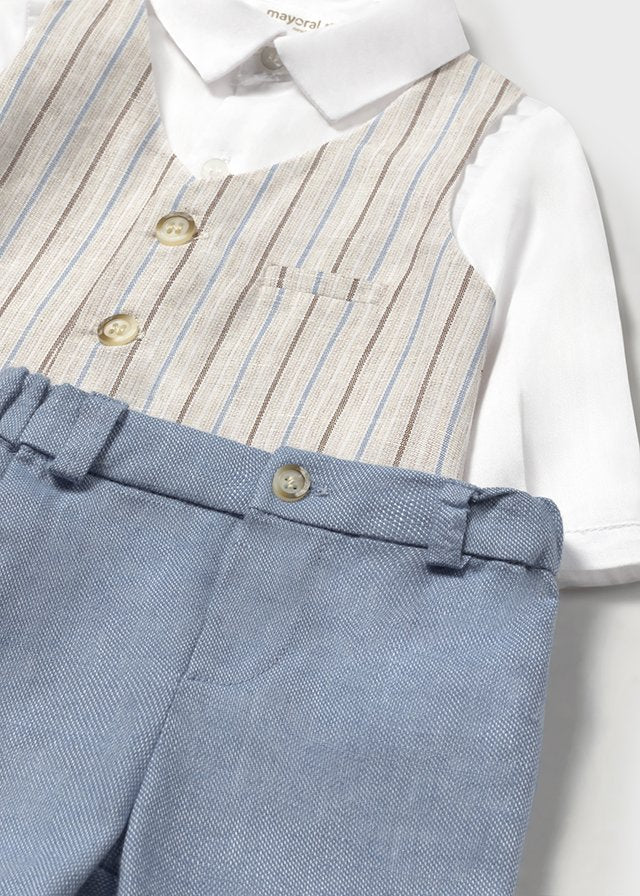 Newborn Navy & Linen Shorts and Shirt with Vest Set