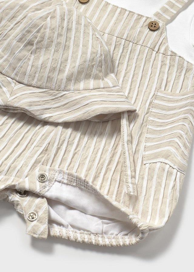 Newborn Striped Dungaree Romper with Hat