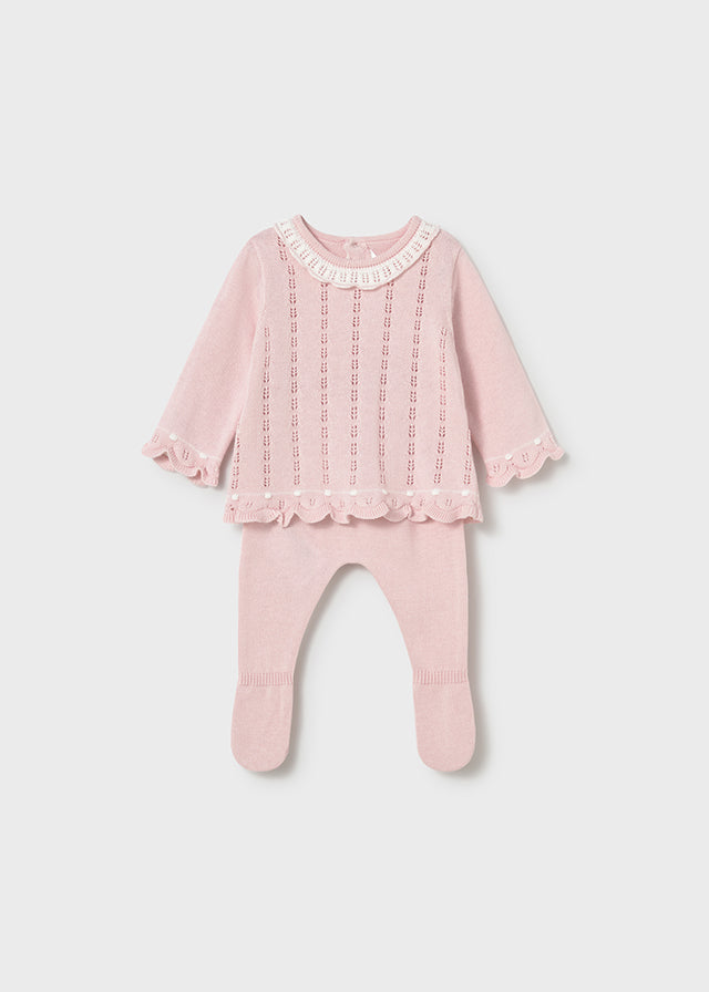 Mayoral Newborn Girl Knit Pants and Sweater Layette Set Clothing - Infant Mayoral Crystal Blink 0-1 Months