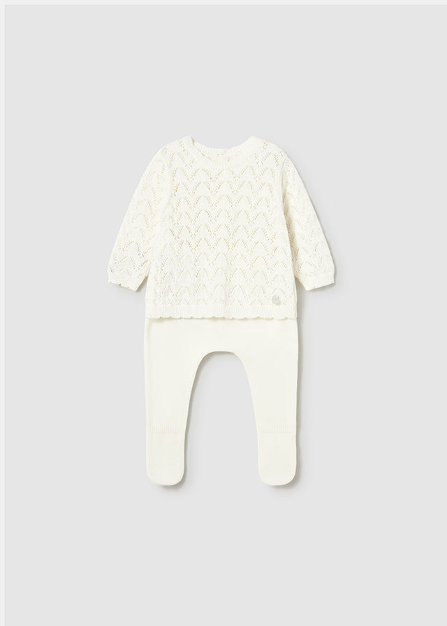 Mayoral Newborn Girl Knit Pants and Sweater Layette Set Clothing - Infant Mayoral Pottery Cream 0-1 Months