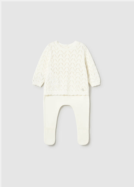 Mayoral Newborn Girl Knit Pants and Sweater Layette Set Clothing - Infant Mayoral Pottery Cream 0-1 Months