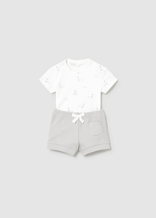 Mayoral Newborn Bodysuit + Shorts Set / Silver Clothing - Boys Outfits Mayoral Gray Shorts 1-2 Months